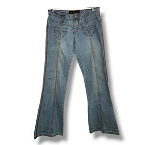 Fluid Jeans Vintage low rise Faded Blue Jeans Orange stitching size 9 Y2K